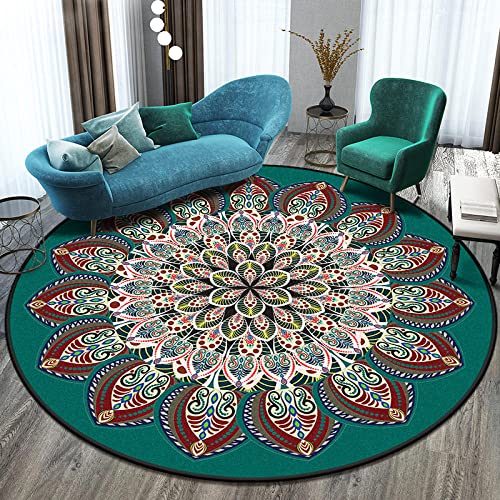 GZQIAWY 2021 Runder Mandala Teppich Balkon Couchtisch Matte Hängekorb Teppichmatte Wohnzimmer Dekoration Matte Tapis Salon Dekoration Salon-Grünes F 130cm Durchmesser von GZQIAWY