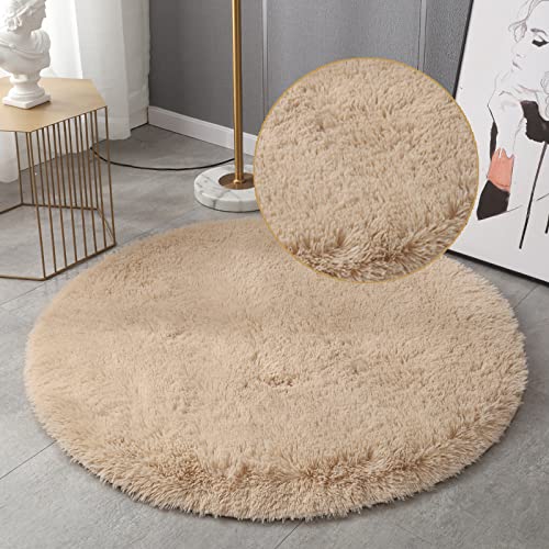 GZQIAWY Kreis Runder Shaggy Teppich Wohnzimmer Schlafzimmer Teppichboden Flauschige Matte Anti-Rutsch-Boden Shaggy Plüsch Teppich Bodenmatte Nachtteppich Beige 70 x 70cm von GZQIAWY