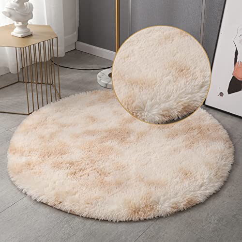 GZQIAWY Runde Flauschige Teppiche Teppiche für Wohnzimmer Plüsch Teppich Schlafzimmer Pelz Langflor Teppich Bodenmatte Weiche Shaggy Rugs Home Mat Batik beige 110 x 110cm von GZQIAWY