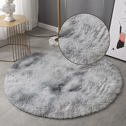 GZQIAWY Runde Flauschige Teppiche Teppiche für Wohnzimmer Plüsch Teppich Schlafzimmer Pelz Langflor Teppich Bodenmatte Weiche Shaggy Rugs Home Mat Batik hellgrau 175 x 175cm von GZQIAWY