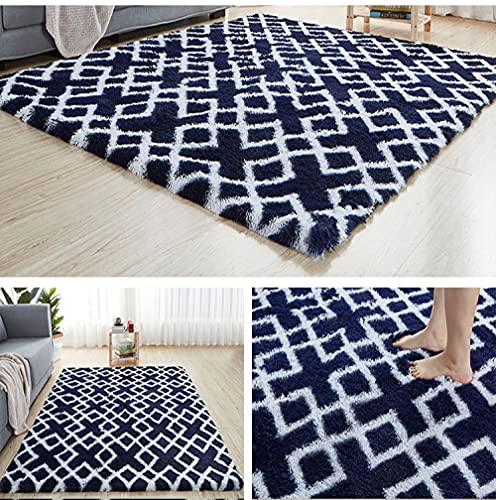 GZQIAWY Teppich Farbverlauf Batik-Plüschteppich Wohnzimmer Couchtisch Pad Teppich Schlafzimmer Nachttisch Erker Teppich Baby Krabbelmatte Dunkelblau-weiße Streifen 50 X 80 cm von GZQIAWY