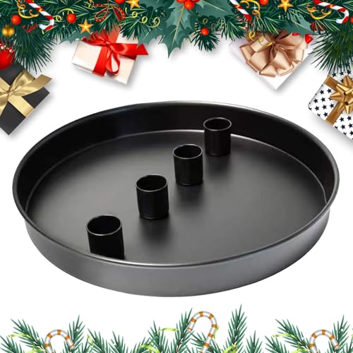 Kerzenhalter Adventskranz Stabkerzen Modern Kerzenständer aus Eisen Kerzenhalter für 4 Stabkerzen, Dekotablett für Weihnachtsdeko DIY Adventskranz und Tafelkerzen mit Ø2,5 cm (Schwarz) von GZWY