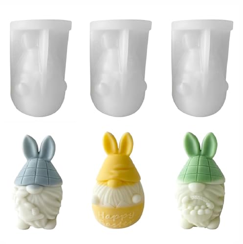 Ostern Wichtel Silikonformen Gießformen, Wichtel für Ostern, 3D Kaninchen Ei Zwerge Kerzenformen zum Gießen, Osterwichtel Silikonform für Sojawachs Kerzen, Seife, Figur, Epoxidharz, Handwerk (3 PCS) von GZWY