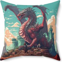 8-Bit Retro Rpg Dragon Dekokissen - Doppelseitiger Old-School-Gamer-Druck Mit Verdecktem Reißverschluss, Premium Polyesterbezug Und Kissen von Gadgetalicious