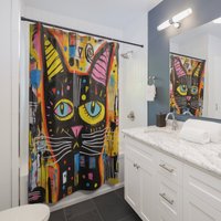 Abstrakter Katzenkunst-Duschvorhang - Lebendige Farben, Premium-Polyester, Moderne Kunst Inspiriertes Badezimmerdekor, 181x181 cm von Gadgetalicious