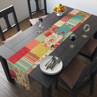 Patchwork Tischläufer | Bunte Tischdekoration Einweihungsparty Geschenk Baumwoll Tischdecke Aus Baumwolle von Gadgetalicious