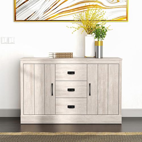 Galano Bruno Sideboard mit 2 Türen und 3 Schubladen – Buffetschrank - Einfache Montage Aufbewahrungsschrank – 40.8T x 113B x 72.6H cm - Staubige Graue Eiche von Galano