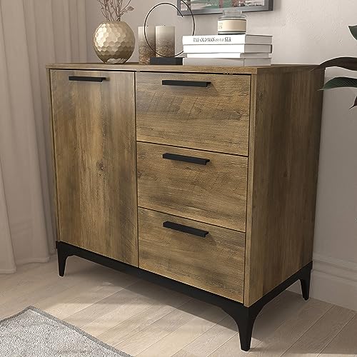 Galano Linus Sideboard mit 1 Türen und 3 Schubladen – Buffetschrank – Breiter Mehrzweckschrank - 39.8T x 78.4B x 74.2H cm - Knorrige Eiche von Galano