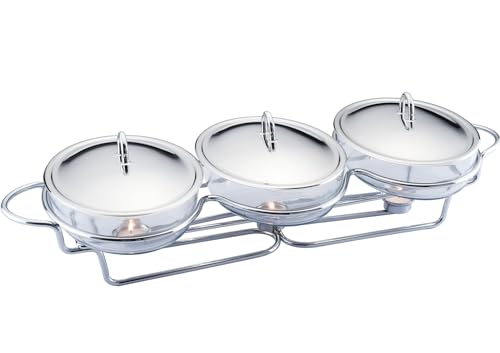 Galashield Chafing Dish Buffet-Set, 3 Abschnitte, je 1,5 QT, Speisenwärmer für Partys, Buffet, ofenfest, Glas-Servierschale mit Edelstahlboden und Deckel von Galashield