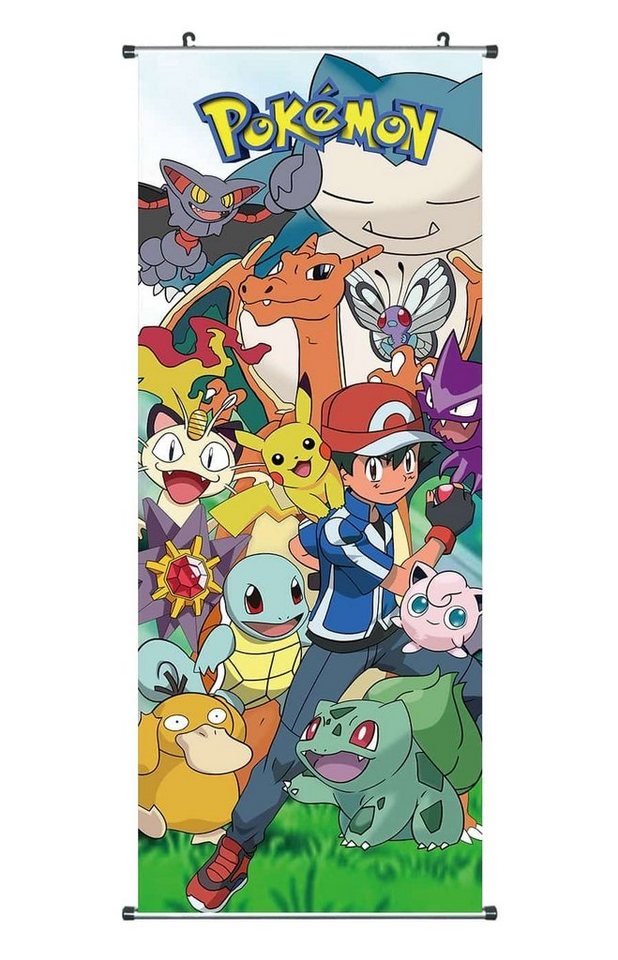 GalaxyCat Poster Großes Pokemon Rollbild / Kakemono aus Stoff, Poster 100x40cm, Motiv, Ash Ketchum & Pokemon, Ash Ketchum & Pokemon Rollbild / Kakemono von GalaxyCat