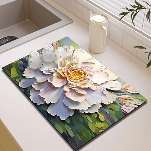 Abtropfmatte Geschirr Rosa Blumen Fast Drying Mat, Spülmatte Küchenunterlage Waschbar Faltbar, Saugstarke Fleck Verstecken Barmatte, Rutschfeste Unterlage Für Kaffeemaschine, Küche von Gambo