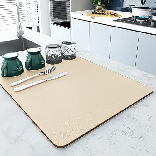 Gambo Abtropfmatte Geschirr Beige Fast Drying Mat, Spülmatte Küchenunterlage Waschbar Faltbar, Saugstarke Fleck Verstecken Barmatte, rutschfeste Unterlage Für Kaffeemaschine, Küche von Gambo