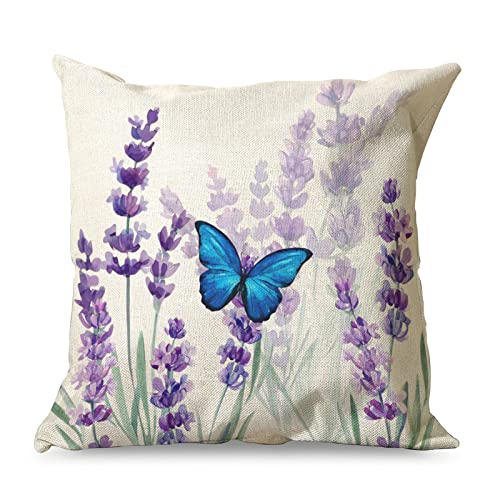 Gamoii Kissenbezüge Lavendel Schmetterling Lila Blumen Zierkissenbezüge Leinen Kissenbezug Pillowcase Sitzkissenbezüge Drucken Lendenkissen Bezug mit Verstecktem Reißverschluss für Multicolor 45x45cm von Gamoii