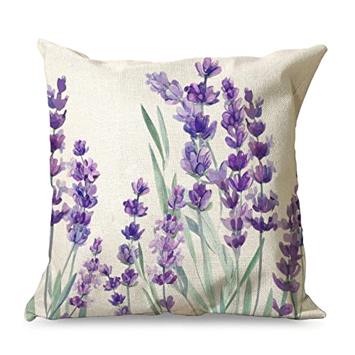 Gamoii Lila Blumen Pflanzen Lavendel Kissenbezüge Zierkissenbezüge Leinen Kissenbezug Pillow Case Sitzkissenbezüge Digitaldruck Couchkissen Bezüge mit Reißverschluss für Home Zuhause 45x45cm von Gamoii