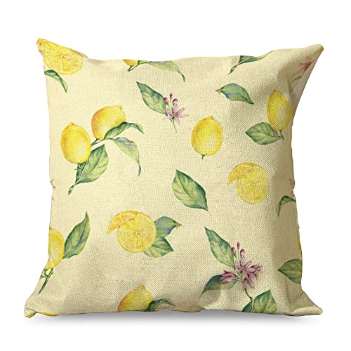 Gamoii Sommerfrucht Gelbe Zitronen Kissenbezüge Zierkissenbezüge Leinen Kissenbezug Pillowcase Wurfkissenbezug Printed Wurfkissen Bezüge mit Verstecktem Reißverschluss für Autos Sofa 45x45cm von Gamoii