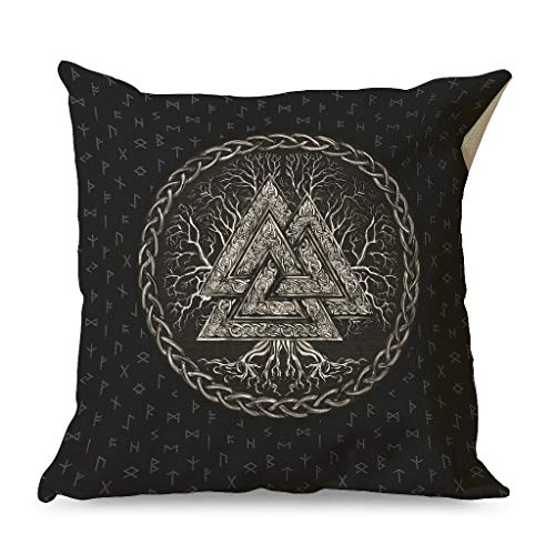 Gamoii Wikinger Valknut Baum des Lebens Kissenbezüge Zierkissenbezüge Leinen Kissenbezug Pillowcase Sitzkissenbezüge Design Couchkissen Bezüge mit Reißverschluss für Schlafzimmer Dekor White 45x45cm von Gamoii