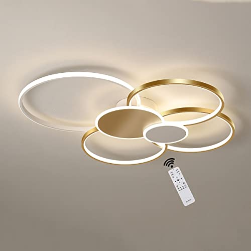 GaoHX LED Deckenleuchte, moderne LED Deckenlampe aus Metall in Gold, Wohnzimmer lampe Dimmbar mit Fernbedienung 71W 80cm Ring Design Modern Deckenbeleuchtung für Schlafzimmer Küche Esszimmer Büro von GaoHX