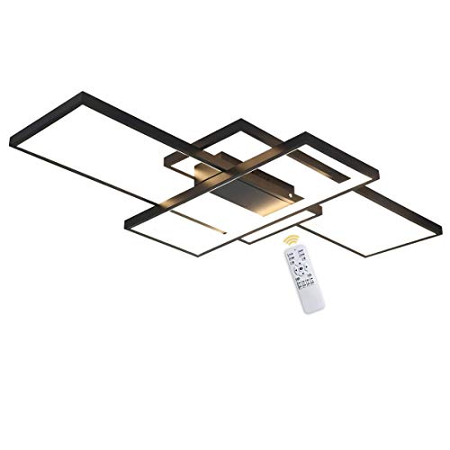 Wohnzimmerlampe Modern 95W LED Decke Dimmbar Acryl Lampenschirm Deckenleuchte schwarz Chic Eckig Designer-Lampe Esstischlampe Mit Fernbedienung Deckenlampe für Pendelleuchte Küche Flur Leuchten, 110cm von GaoHX