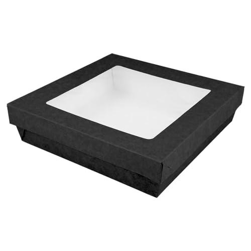 25 Stück - Boxen+Deckel mit Fenster "Thepack", 1000 ml, 250 g/m² + Opp 18,5 x 18,5 x 4 cm, Schwarz, Nano-Mikro-Wellpappe von Garcia de Pou