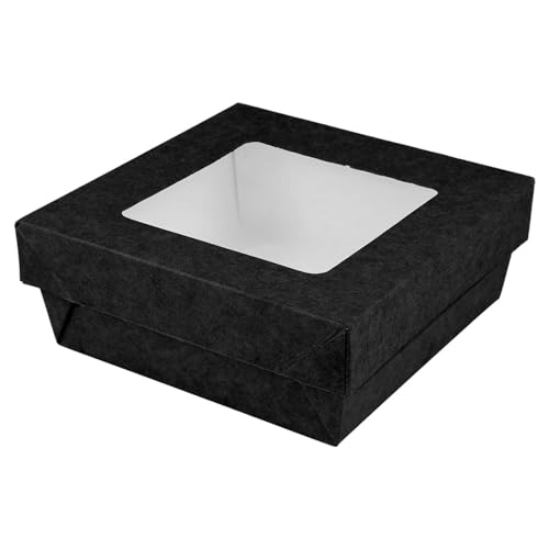 25 Stück - Boxen+Deckel mit Fenster 'Thepack' 500 ml 230 g/m2 + Opp 12 x 12 x 5 cm, Schwarz, Nano-Mikro-Wellpappe von Garcia de Pou