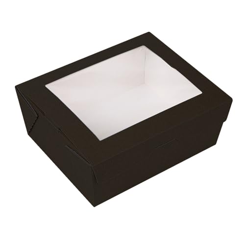 25 Stück - Boxen mit Fenster 'Thepack' 1350 ml 230 g/m2 + Opp 15,3 x 12,1 x 6,4 cm, Schwarz, Nano-Mikro-Wellpappe von Garcia de Pou