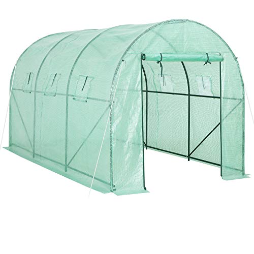 GARDEBRUK® Foliengewächshaus 7m² aufrollbare Tür 6 Fenster Treibhaus Tomatenhaus Folientunnel Anzucht 350x200x200cm von Gardebruk