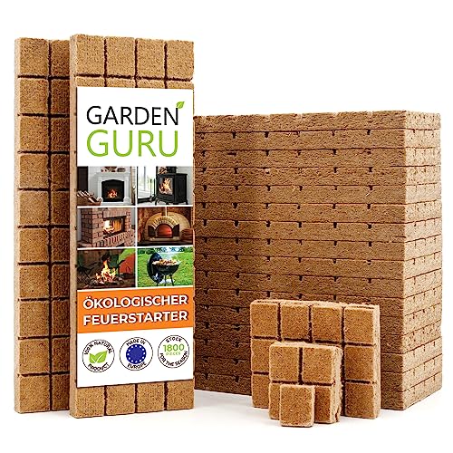 GardenGuru Kaminanzünder Grillanzünder Würfel Schnellanzünder Öko Ofenanzünder Kohlenanzünder Feueranzünder Holzofenanzünder Holzwolle Wachs 1800 Stück von GardenGuru