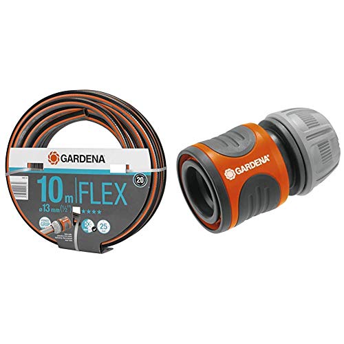 Gardena Comfort FLEX Schlauch 13 mm (1/2 Zoll), 10 m & Schlauchverbinder 13 mm (1/2 Zoll) und 15 mm (5/8 Zoll): Steckverbinder für den Schlauchanfang, Griffmulden, einfache Montage, verpackt von Gardena