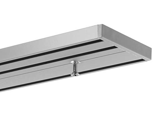 GARDINEUM 2.80 m (2 x 1.40 m + Verbinder) Vorhangschiene Gardinenschiene Aluminium alu-silberne Oberfläche 3-läufige Objektschiene - vorgebohrt! von Gardineum