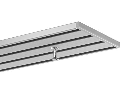 Gardineum 460 cm (2 x 2,30 m + Verbinder) Gardinenschiene Vorhangschiene, Aluminium, alu-Silber, 4-läufig, vorgebohrt, Alle Längen von 60 cm bis 400 cm möglich! von Gardineum