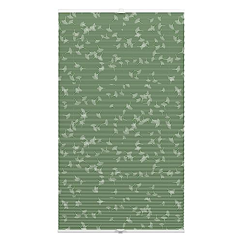 GARDINIA Plissee zum Klemmen, Blickdichtes Faltrollo, Alle Montage-Teile inklusive, Plissee verspannt mit Zwei Bedienschienen, Japandi Ginkgo Jade Green, Grün, 100 x 130 cm von Gardinia