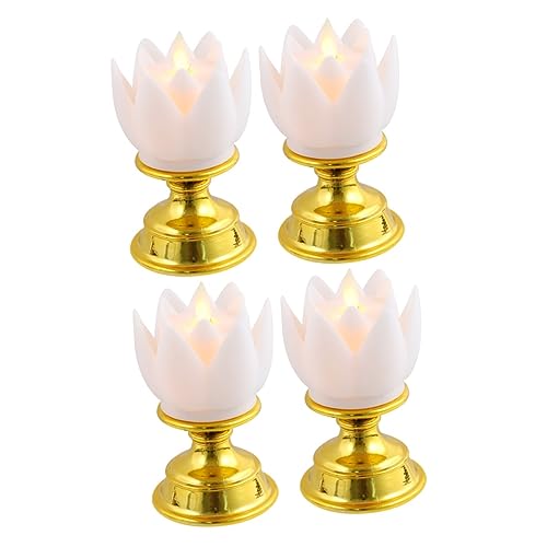 Garneck 4 Stück Lotus-kerzenlicht Batterie Teelichter Feng-shui-lampe Flammenlose Teelichter Dekorative Lotuslichter Luminara-kerzen Hochzeitskerzenlampe Weiß Nachtlicht Plastik Laterne von Garneck