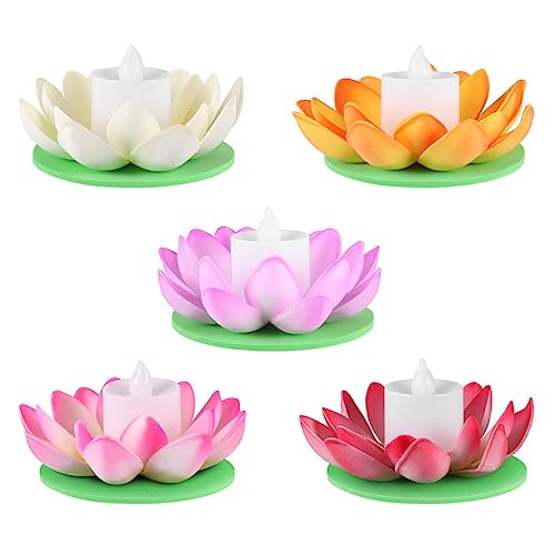 Garneck Pflanzendekor 7 Stück Led-Batterie-Pflanzen-Dekorkerzen-Licht Dekorative Schwimmende Künstliche Kerzen Lotuswasser Mit Lichtern Krathong-Seerose Pool-Led Geführte Laternen von Garneck