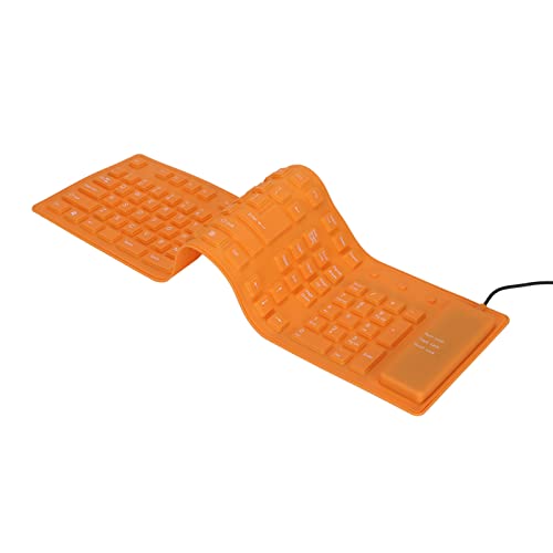 Silikonweiche wasserdichte Tastatur, Tragbare Staubdichte Rollup-Tastatur, 108 Tasten, USB-Kabel, Stummschaltung, Faltbare Tastatur, Vollständig Versiegeltes Design, für PC, Notebook, Laptop(Orange) von Garsent