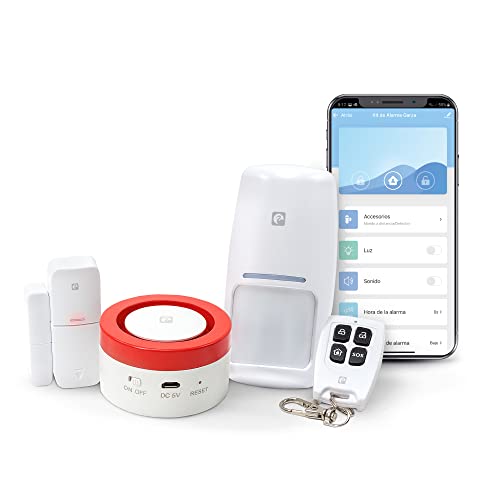 Garza 401280 Smarthome Smart WiFi Alarmanlage Kit für Zuhause, Sirene 120dB, Bewegungs-und Tür-oder Fenstersensor, Fernbedienung und Sprachsteuerung und App, Alexa, iOS, Google, Android, weiß von Garza