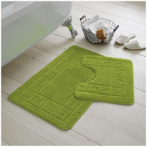 GC GAVENO CAVAILIA 2 Stück Waschbare Badezimmermatte, Extra Saugfähige Anti-Rutsch-Badematten, Superweiches WC-Teppich-Set, Grün, (50x80, 50x40 cm) von GC GAVENO CAVAILIA