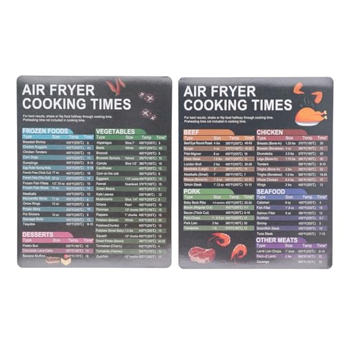 2 Stück Luftfritteusen-Spickzettel-Magnet, Luftfritteusen-Kochzeitdiagramm, leicht lesbare Airfryer-Zubehör-Kurzanleitung zum Kochen und Braten von Gavigain