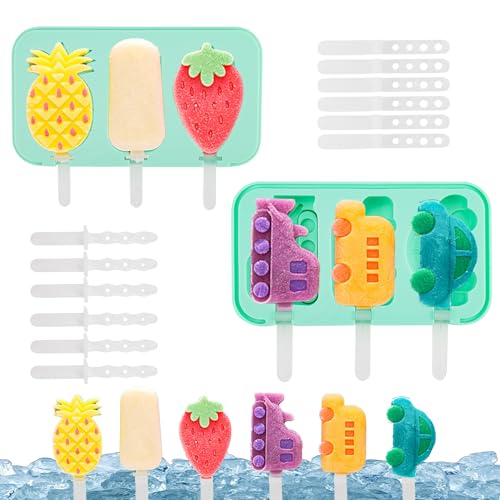 Gcffom 2 Stück Eisformen Eis am Stiel, Eisformen Silikon, Leicht zu Lösen DIY Eis Form, Stieleisformer BPA freie, Wiederverwendbare Eis Formen für Stieleis, Cakesicles Silikonform, mit 12 Eisstäbchen von Gcffom