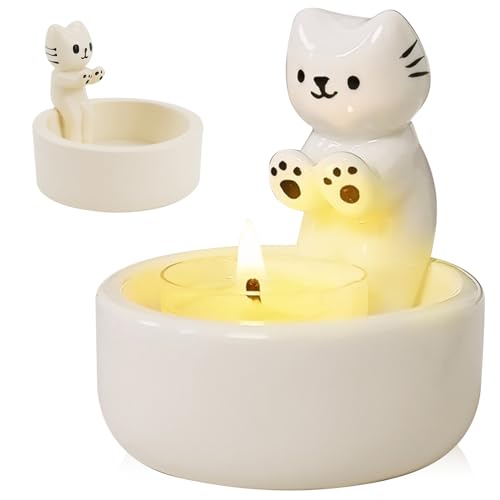 Gcffom Katzen Kerzenhalter, Niedliche Cat Candle Holder, Katzen Kerzenständer, Cartoon Katzen Teelichthalter mit Wärmenden Pfoten, Geschenke Für Katzenliebhaber, Wohnzimmer Schlafzimmer Deko von Gcffom