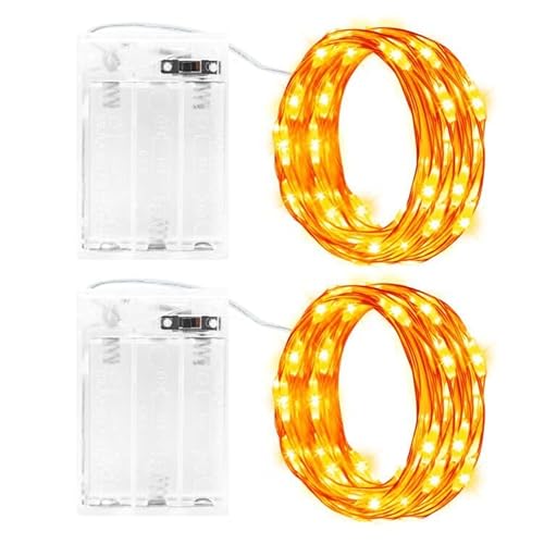 Gcstnn Lichterketten Batterie Timer, 2 Stück 3M 30LED Micro Fairy Lights IP65 Wasserdichte Kupferdraht Lichterkette für Zimmer Garten Krüge Flaschen Weihnachten Halloween In/Außen Deko DIY, Orange von Gcstnn