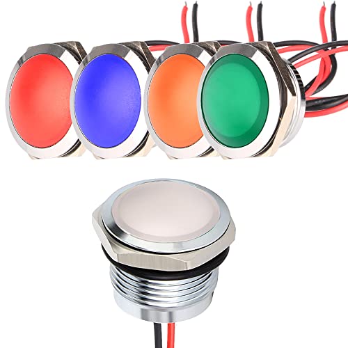 Gebildet 5pcs AC/DC 12-24V 20mA Energiesparanzeige Metallanzeigelampe Wasserdichte Signallampe Lochgröße 22mm Weiß/Blau/Rot/Grün/Orange LED (Sphärischer Oberflächenkopf) von Gebildet