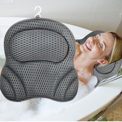 Badewannenkissen Weiß L mit Saugnäpfen,Badekissen als Nacken & Nackenkissen Badewanne, mit 4D-Air-Mesh-Technologie,Nacken und Rücken in der Badewanne mit 6 Saugnäpfen, für Home Spa (Grey) von Gebrazy