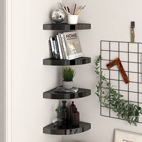 Gecheer 4 STK. Eck Wandregal Eckregal Schweberegal Hängeregal Wandablage Bücherregal Dekoregal für Wohnzimmer, Schlafzimmer, Bad Hochglanz-Schwarz 25x25x3,8 cm MDF Gecheer 4 STK. Eck Wandregal Eckregal Schweberegal Hängeregal Wandablage Bücherregal Dekoregal für Wohnzimmer, Schlafzimmer, Bad Hochglanz-Schwarz 25x25x3,8 cm MDF von Gecheer