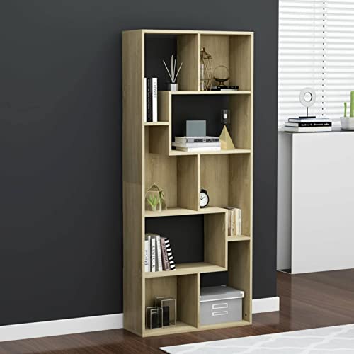 Gecheer Bücherregal Standregal Aktenregal Wandregal Raumteiler Regal Raumtrenner Büroregal Mehrzweckregal Holzwerkstoff Sonoma Eiche 67x24x161 cm von Gecheer