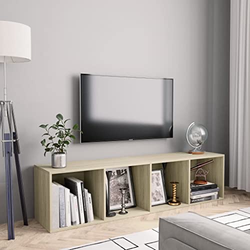 Gecheer Bücherregal TV Schrank Wandregal Standregal Aktenregal Raumteiler Fernsehtisch Lowboard Regal Fernsehschrank Holzwerkstoff Sonoma-Eiche 143x30x36 cm von Gecheer