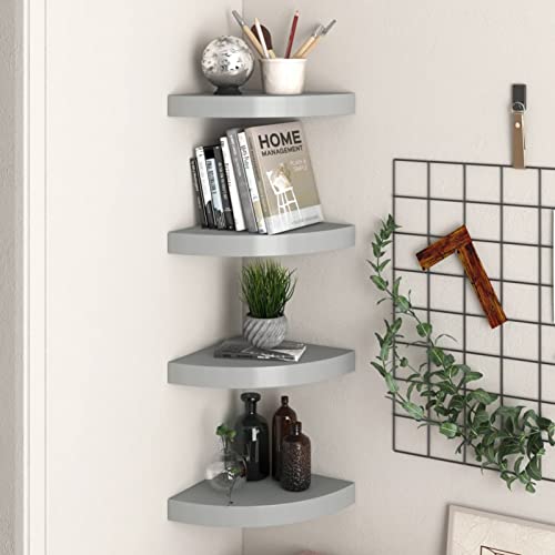 Gecheer Eckregal Hängend Wandregal Holz 4er Set, Eckregale Wand, Schweberegal Hängeregal Bücherregal Dekoregal Regal für Bad, Wohnzimmer, Küche, Schlafzimmer, Grau 25x25x3,8 cm MDF Gecheer Eckregal Hängend Wandregal Holz 4er Set, Eckregale Wand, Schweberegal Hängeregal Bücherregal Dekoregal Regal für Bad, Wohnzimmer, Küche, Schlafzimmer, Grau 25x25x3,8 cm MDF von Gecheer