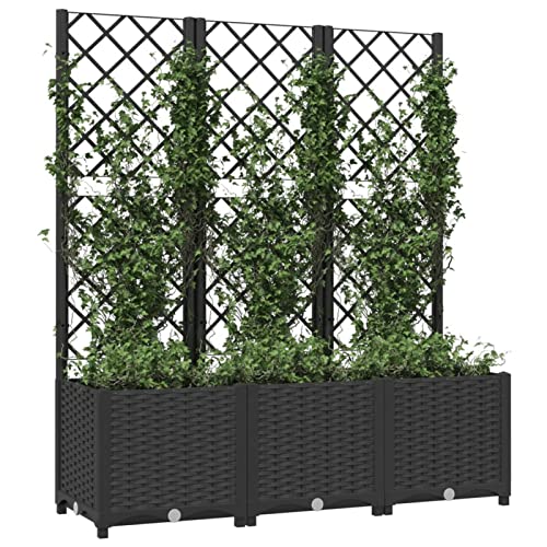 Gecheer Pflanzkübel mit Spalier Gartenspalier Frost- und UV-beständig Rankgitter Rankhilfe Pflanzkasten Blumenkübel Hochbeet Blumenkasten Schwarz 120x40x136 cm Polypropylen von Gecheer