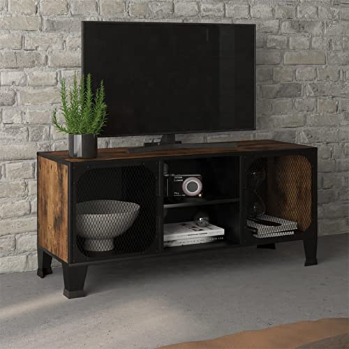 Gecheer TV-Schrank TV-Bänke & Lowboards Fernsehschrank Fernsehtisch Wohnzimmertisch für Wohnzimmer, Esszimmer und Schlafzimmer, Rustikales Braun 105x36x47 cm Metall und MDF von Gecheer