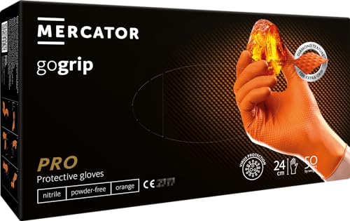 GEGRIP Einweghandschuhe, Einmalhandschuhe extra stark, Nitrilhandschuhe , 3x dicker, Handschuhe Einweg mit Diamant Grip, Arbeitshandschuhe,Industrie&Montage, versch. Farben,50 Stk/Box (orange, XXL) von Gedikum