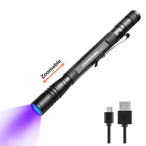 Geekhigh UV-Taschenlampe wiederaufladbar, 395nm Ultraviolett-Taschenlampe, Zoomable Pen Schwarzlicht Taschenlampe IP54 wasserdicht Detektor für Haustier-Urin, Katze Hund Flecken, Skorpion, Bettwanze von Geekhigh